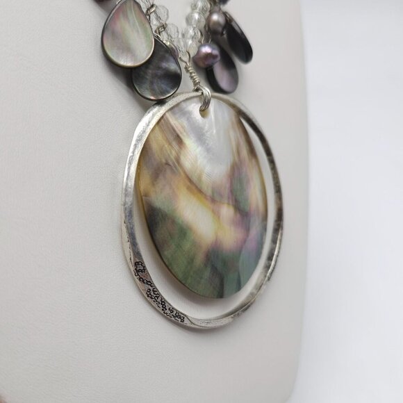 Shell Pendant Necklace With SilverTone Chain MOP Beaded Accents By Chicos - Picture 3 of 7